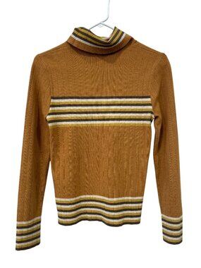 The Nines Sweater Size Small Striped Mock Neck Long Sleeve Brown Orange Knitwear